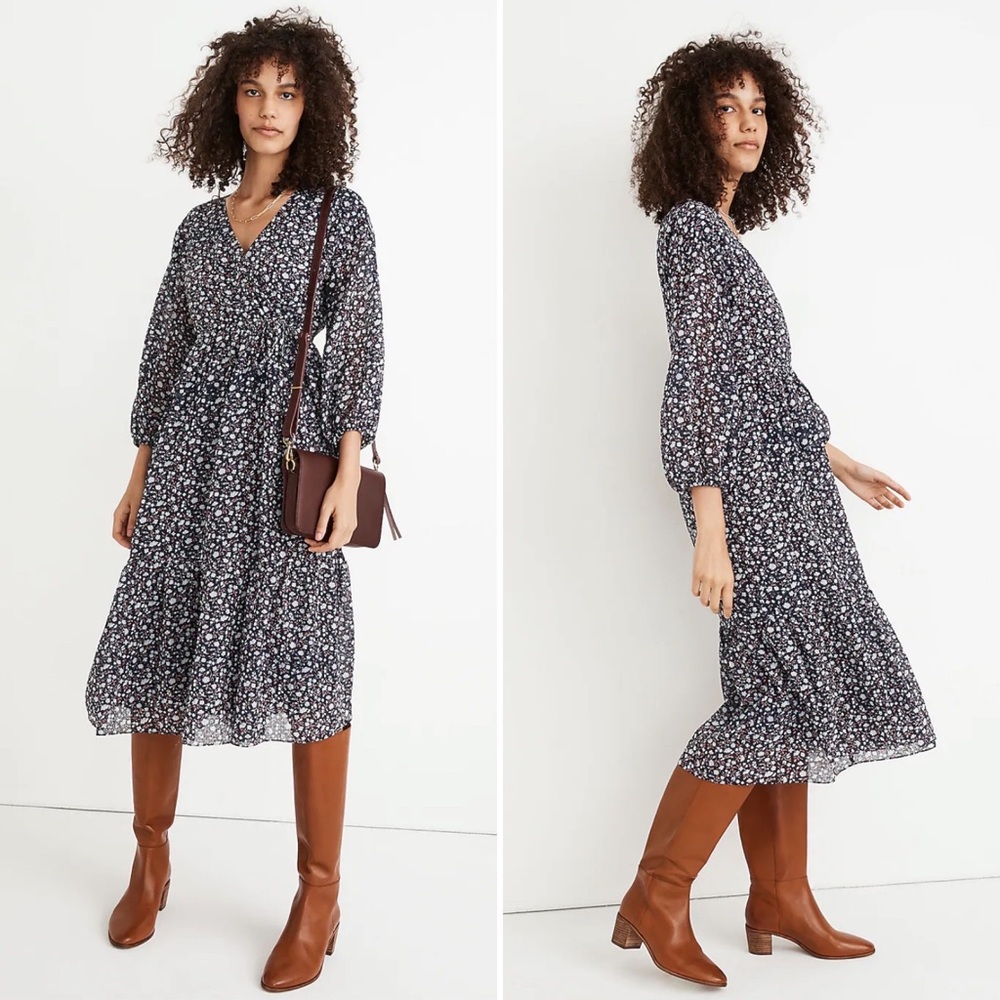 Madewell Petite Tie-Waist Midi Dress in Harvest Vine